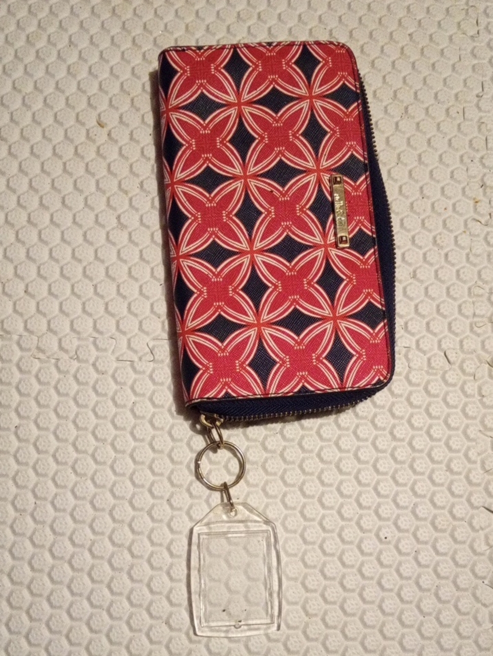 Stella & Dot Navy&Red Geometric Zip Wallet with Photo Keyring#FREE